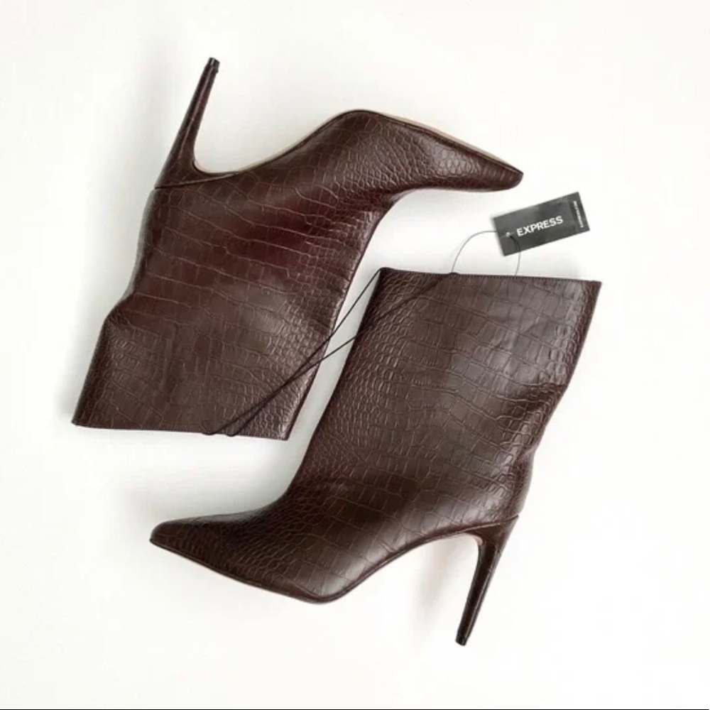EXPRESS Croc Print Brown Boots - Picture 2 of 8